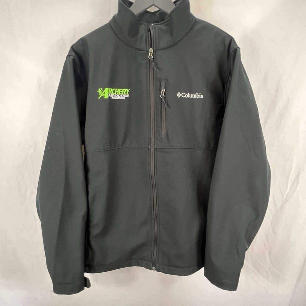 Columbia‎ Ascender Softshell Jacket Mens XL Black Zip Windbreaker Archery Logo